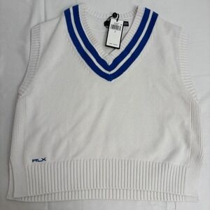 RLX Ralph Lauren white blue cotton knit cricket vest sweater size large new